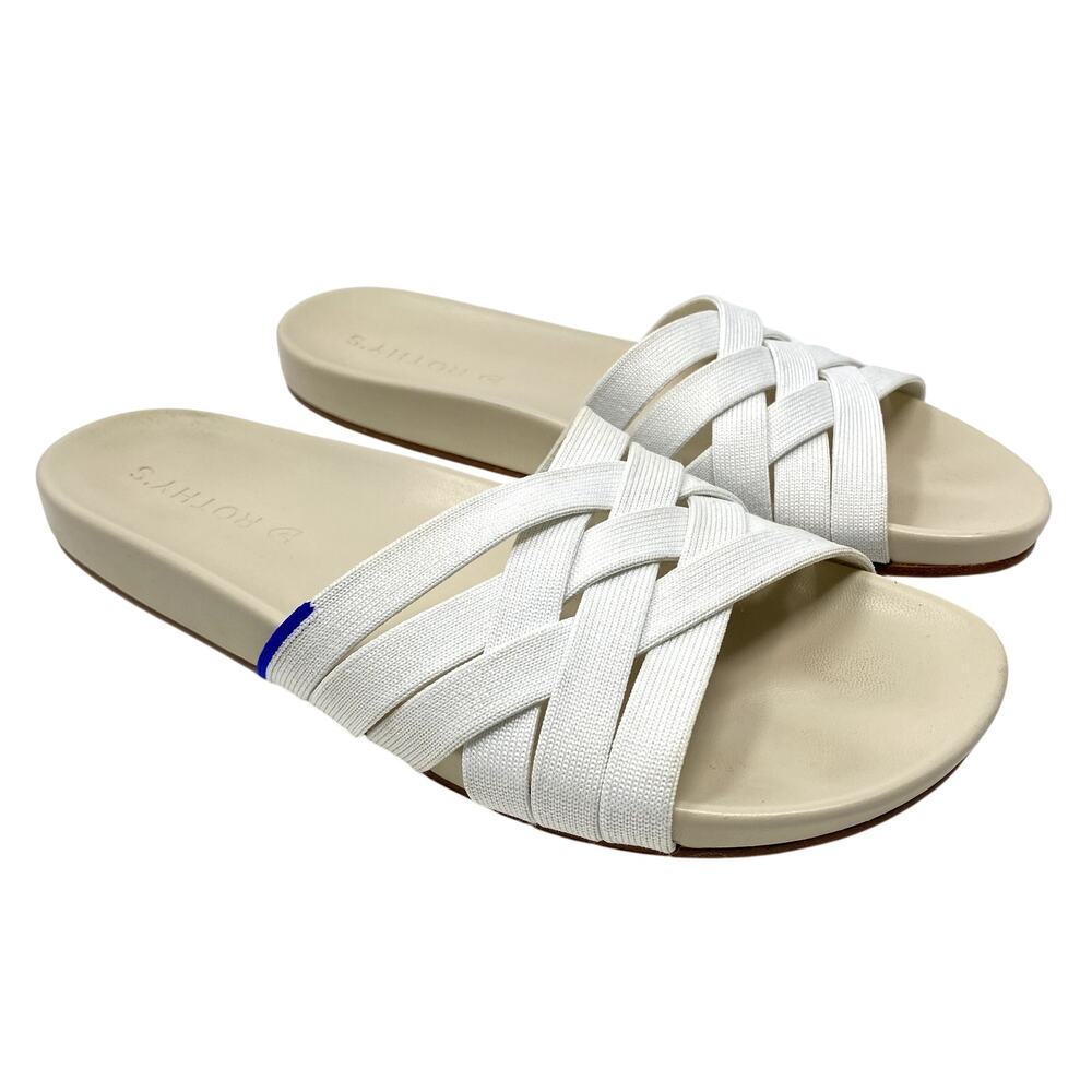 Rothy's White The Weekend Slide Knit Cross Strap Sandals Size 8